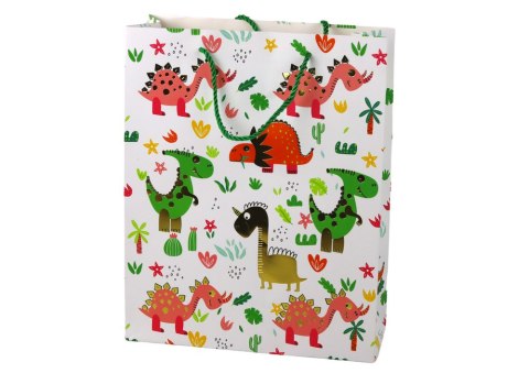 Papierowa Torba Prezentowa Kolorowe Dinozaury Palmy 32 cm x 26 cm x 10 cm LEAN TOYS Papierowa Torba Prezentowa Kolorowe Dinozaury Palmy 32 cm x 26 cm x 10 cm LEAN TOYS