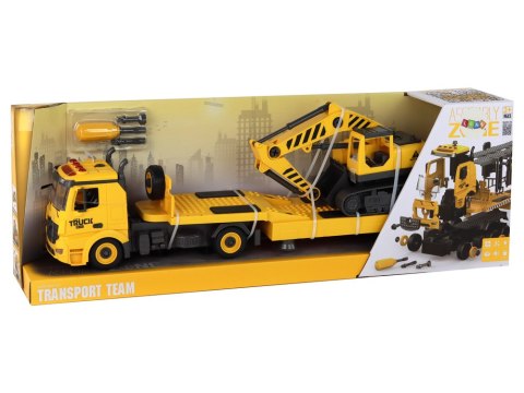 Laweta Do Składania Z Koparką Gąsienicową Dźwięk Światła DIY Żółty LEAN Toys Laweta Do Składania Z Koparką Gąsienicową Dźwięk Światła DIY Żółty LEAN Toys