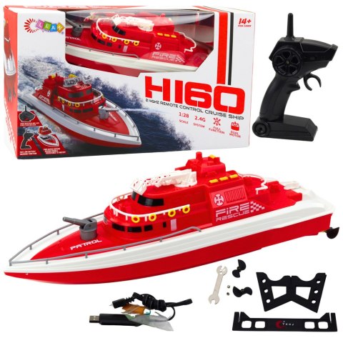 Łódź Motorówka Zdalnie Sterowana RC 1:28 Ratunkowa Czerwona LEAN Toys Łódź Motorówka Zdalnie Sterowana RC 1:28 Ratunkowa Czerwona LEAN Toys