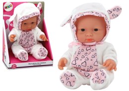Mała Lalka Bobas Białe Ubranko Czapeczka Kokardka Uszy LEAN Toys