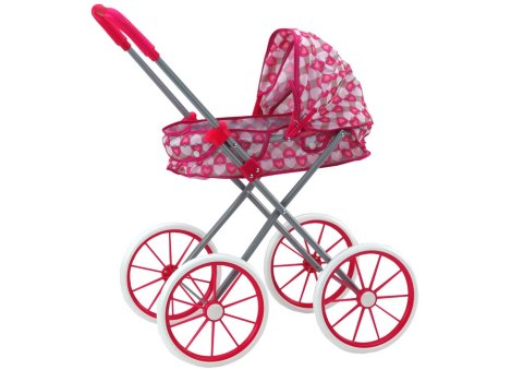 Wózek Dla Lalek Duże Koła Składany Różowy Serduszka LEAN Toys Wózek Dla Lalek Duże Koła Składany Różowy Serduszka LEAN Toys