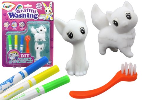 Zestaw Artystyczny DIY Kotki Figurki 2szt Pisaki Szczotka LEAN Toys Zestaw Artystyczny DIY Kotki Figurki 2szt Pisaki Szczotka LEAN Toys