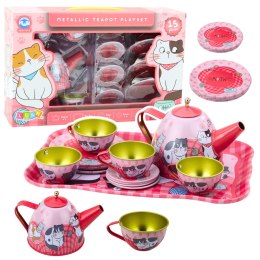 Zestaw Do Herbaty Kawy Dla Dzieci Metalowy Kotki Różowy 15el LEAN Toys
