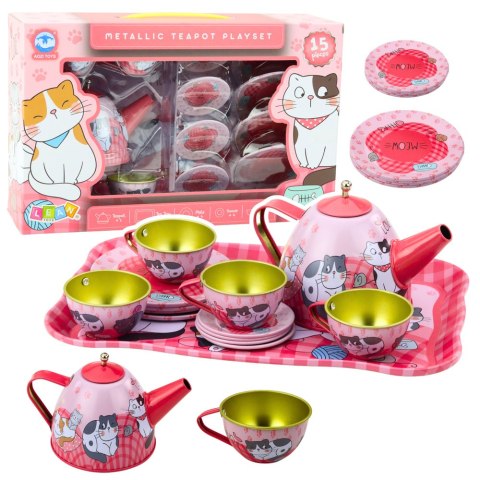 Zestaw Do Herbaty Kawy Dla Dzieci Metalowy Kotki Różowy 15el LEAN Toys Zestaw Do Herbaty Kawy Dla Dzieci Metalowy Kotki Różowy 15el LEAN Toys