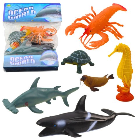 Zestaw Figurek Zwierząt Morskich Rekin Młot Orka Konik Homar Żółw 6szt LEAN Toys Zestaw Figurek Zwierząt Morskich Rekin Młot Orka Konik Homar Żółw 6szt LEAN Toys
