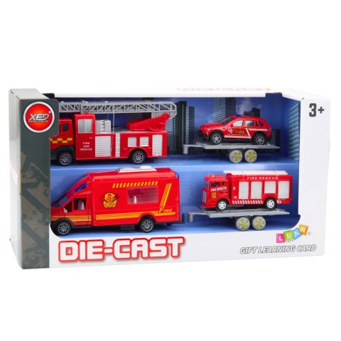 Zestaw Pojazdów Strażackich Wozy Samochody Napęd Czerwone LEAN Toys Zestaw Pojazdów Strażackich Wozy Samochody Napęd Czerwone LEAN Toys