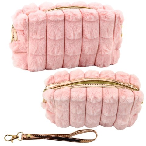 Kosmetyczka Pluszowa Z Uchwytem Pojemna Różowa 20cm LEAN Kosmetyczka Pluszowa Z Uchwytem Pojemna Różowa 20cm LEAN