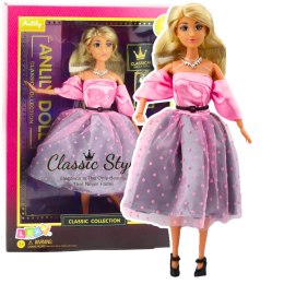 Lalka Anlily Suknia Balowa Jasnoróżowa W Kropki Ruchome Kończyny Blond LEAN Toys