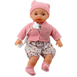 Lalka Bobas Sweterek Czapeczka Smoczek Na Łańcuszku Różowa 40cm LEAN Toys
