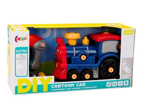 Lokomotywa Do Skręcania Kreskówkowa DIY Granatowa LEAN Toys Lokomotywa Do Skręcania Kreskówkowa DIY Granatowa LEAN Toys