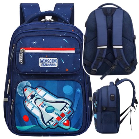 Plecak Szkolny Dziecięcy Pas Piersiowy Granatowy Rakieta Kosmos 20L 41cm LEAN Plecak Szkolny Dziecięcy Pas Piersiowy Granatowy Rakieta Kosmos 20L 41cm LEAN