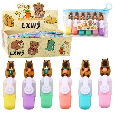 Zestaw Mini Zakreślaczy Kapibara W Etui Kolorowe Pstelowe 6szt LEAN Zestaw Mini Zakreślaczy Kapibara W Etui Kolorowe Pstelowe 6szt LEAN