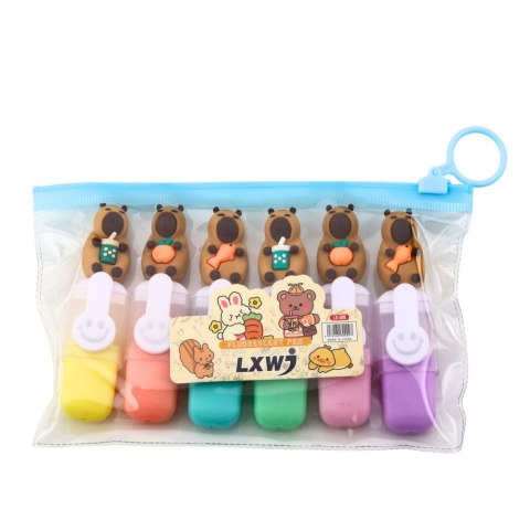 Zestaw Mini Zakreślaczy Kapibara W Etui Kolorowe Pstelowe 6szt LEAN Zestaw Mini Zakreślaczy Kapibara W Etui Kolorowe Pstelowe 6szt LEAN
