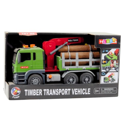 Ciężarówka Transport Drewna Dźwig Bale Drewna Światła Dźwięki LEAN Toys Ciężarówka Transport Drewna Dźwig Bale Drewna Światła Dźwięki LEAN Toys