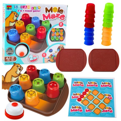 Gra Zręcznościowa 2w1 Mole Maze Szybkie Kubeczki Kółko i Krzyżyk LEAN Toys Gra Zręcznościowa 2w1 Mole Maze Szybkie Kubeczki Kółko i Krzyżyk LEAN Toys