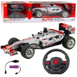 Wyścigówka Zdalnie Sterowana RC Kierownica Światła Dźwięki 1:12 Srebrna LEAN Toys