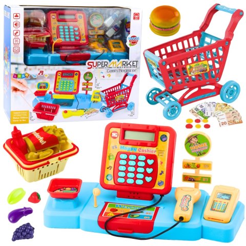 Zestaw Sklepowy Kasa Koszyk Produkty Spożywcze Światła Dźwięki Kolorowy LEAN Toys Zestaw Sklepowy Kasa Koszyk Produkty Spożywcze Światła Dźwięki Kolorowy LEAN Toys