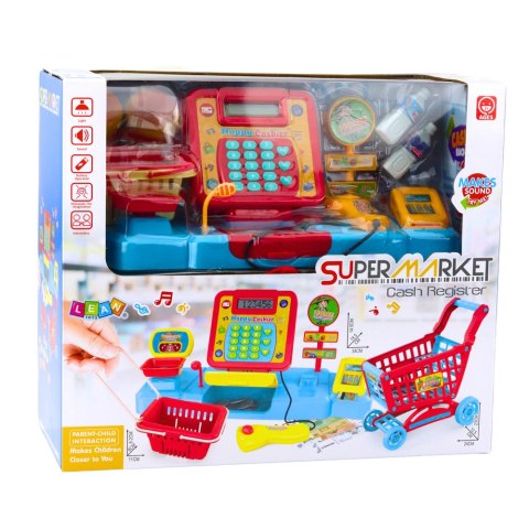 Zestaw Sklepowy Kasa Koszyk Produkty Spożywcze Światła Dźwięki Kolorowy LEAN Toys Zestaw Sklepowy Kasa Koszyk Produkty Spożywcze Światła Dźwięki Kolorowy LEAN Toys