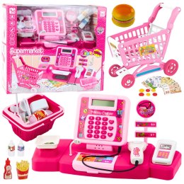 Zestaw Sklepowy Kasa Koszyk Produkty Spożywcze Światła Dźwięki Różowy LEAN Toys
