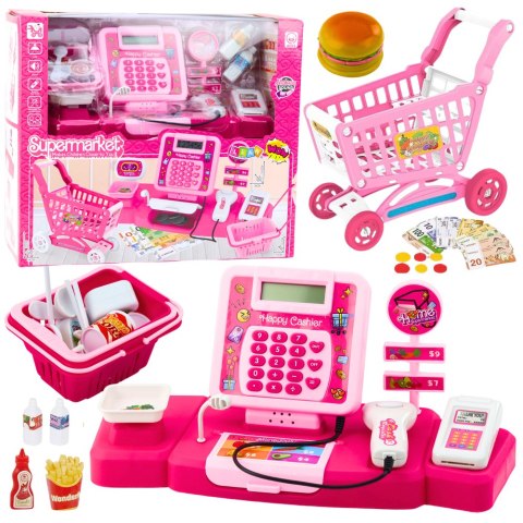 Zestaw Sklepowy Kasa Koszyk Produkty Spożywcze Światła Dźwięki Różowy LEAN Toys Zestaw Sklepowy Kasa Koszyk Produkty Spożywcze Światła Dźwięki Różowy LEAN Toys