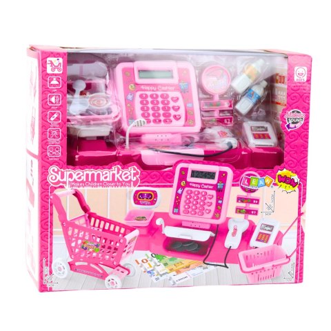 Zestaw Sklepowy Kasa Koszyk Produkty Spożywcze Światła Dźwięki Różowy LEAN Toys Zestaw Sklepowy Kasa Koszyk Produkty Spożywcze Światła Dźwięki Różowy LEAN Toys