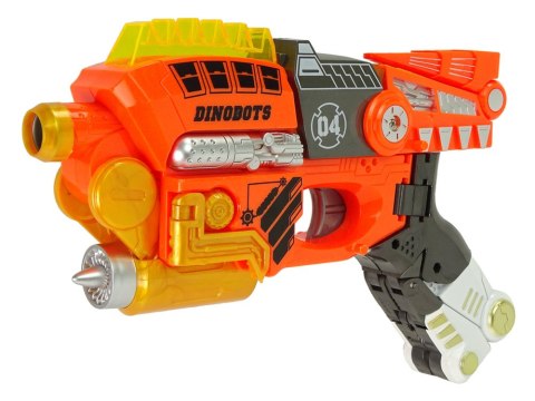 Dinobots 2w1 Dinozaur Pistolet na Strzałki Pomarańczowy Velociraptor Tarcza LEAN Toys Dinobots 2w1 Dinozaur Pistolet na Strzałki Pomarańczowy Velociraptor Tarcza LEAN Toys