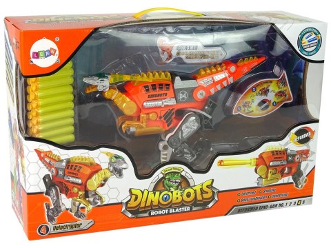 Dinobots 2w1 Dinozaur Pistolet na Strzałki Pomarańczowy Velociraptor Tarcza LEAN Toys Dinobots 2w1 Dinozaur Pistolet na Strzałki Pomarańczowy Velociraptor Tarcza LEAN Toys