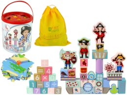Drewniane Klocki Zamek Piraci Okręt 46 Elementów Puzzle Liczby LEAN Toys