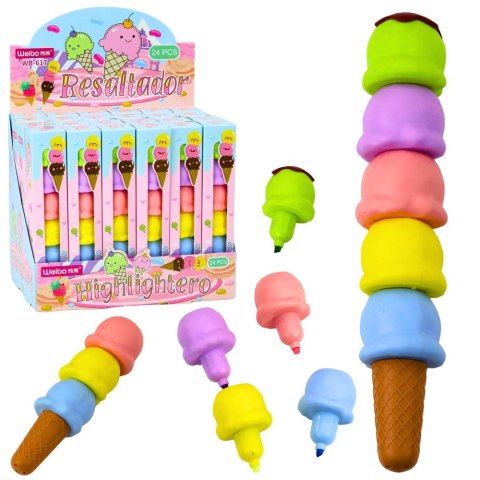 Lody W Rożku Gałki Lodów Zakreślacze 5 Kolorów Pastelowe 18cm LEAN