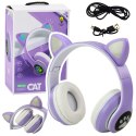 Słuchawki Bezprzewodowe Dla Dzieci Nauszne Bluetooth Kocie Uszy Fioletowe LEAN Toys