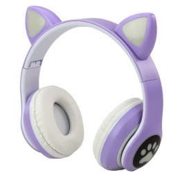 Słuchawki Bezprzewodowe Dla Dzieci Nauszne Bluetooth Kocie Uszy Fioletowe LEAN Toys