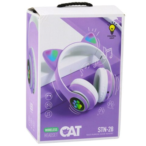 Słuchawki Bezprzewodowe Dla Dzieci Nauszne Bluetooth Kocie Uszy Fioletowe LEAN Toys Słuchawki Bezprzewodowe Dla Dzieci Nauszne Bluetooth Kocie Uszy Fioletowe LEAN Toys