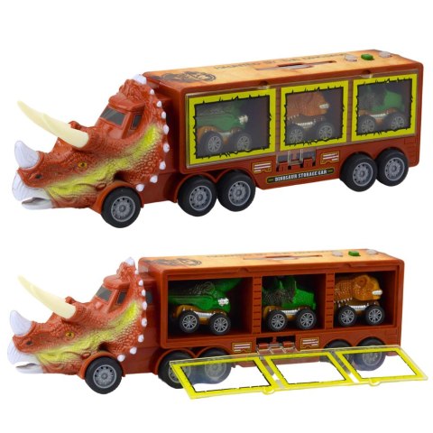 Ciężarówka Dinozaur Triceratops Autka Dinozaury Wyrzutnia Brązowy LEAN Toys Ciężarówka Dinozaur Triceratops Autka Dinozaury Wyrzutnia Brązowy LEAN Toys