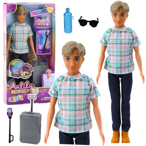 Lalka Anlily Chłopak Akcesoria Walizka Selfie Stick Okulary Butelka LEAN Toys Lalka Anlily Chłopak Akcesoria Walizka Selfie Stick Okulary Butelka LEAN Toys