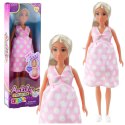 Lalka Anlily W Ciąży Jasno Różowa W Kropki Sukienka Długie Włosy LEAN Toys