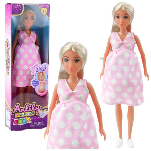 Lalka Anlily W Ciąży Jasno Różowa W Kropki Sukienka Długie Włosy LEAN Toys Lalka Anlily W Ciąży Jasno Różowa W Kropki Sukienka Długie Włosy LEAN Toys