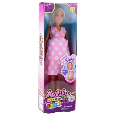 Lalka Anlily W Ciąży Jasno Różowa W Kropki Sukienka Długie Włosy LEAN Toys Lalka Anlily W Ciąży Jasno Różowa W Kropki Sukienka Długie Włosy LEAN Toys