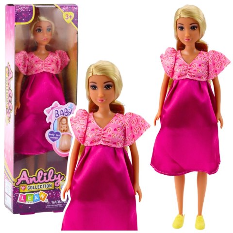 Lalka Anlily W Ciąży Różowa Sukienka Satynowa Długie Włosy LEAN Toys Lalka Anlily W Ciąży Różowa Sukienka Satynowa Długie Włosy LEAN Toys