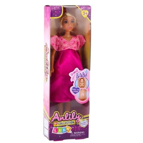 Lalka Anlily W Ciąży Różowa Sukienka Satynowa Długie Włosy LEAN Toys Lalka Anlily W Ciąży Różowa Sukienka Satynowa Długie Włosy LEAN Toys