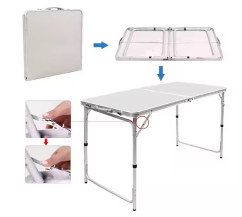 Stół Turystyczny Kempingowy Składany Regulowany Aluminiowy Biały 120x60cm LEAN Stół Turystyczny Kempingowy Składany Regulowany Aluminiowy Biały 120x60cm LEAN