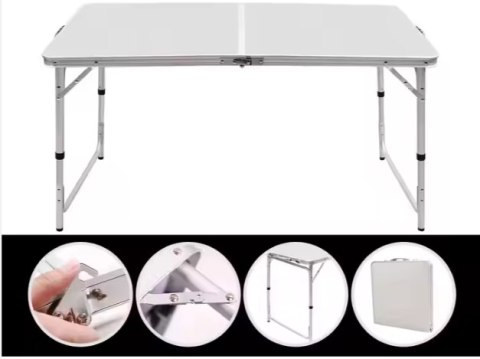 Stół Turystyczny Kempingowy Składany Regulowany Aluminiowy Biały 120x60cm LEAN Stół Turystyczny Kempingowy Składany Regulowany Aluminiowy Biały 120x60cm LEAN
