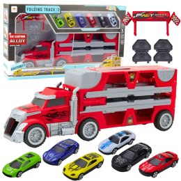 Zestaw Ciężarówka Rozkładana Z Torem Wyścigowym 6 Autek LEAN Toys