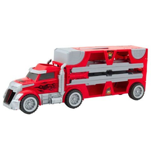 Zestaw Ciężarówka Rozkładana Z Torem Wyścigowym 6 Autek LEAN Toys Zestaw Ciężarówka Rozkładana Z Torem Wyścigowym 6 Autek LEAN Toys
