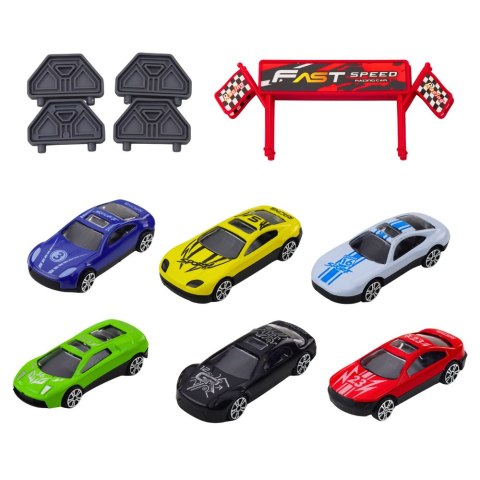 Zestaw Ciężarówka Rozkładana Z Torem Wyścigowym 6 Autek LEAN Toys Zestaw Ciężarówka Rozkładana Z Torem Wyścigowym 6 Autek LEAN Toys
