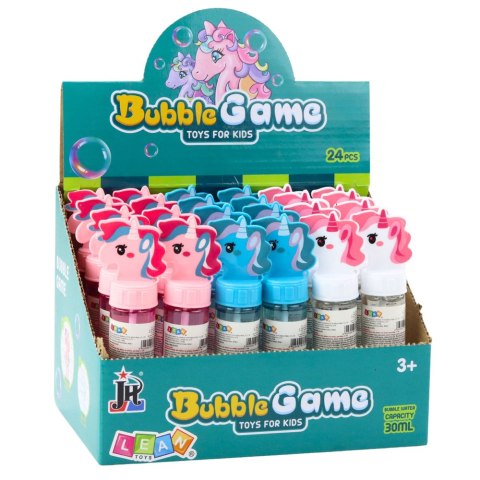 Bańki Mydlane Jednorożec 3 Otwory Do Baniek Mix Kolorów 30ml LEAN TOYS Bańki Mydlane Jednorożec 3 Otwory Do Baniek Mix Kolorów 30ml LEAN TOYS