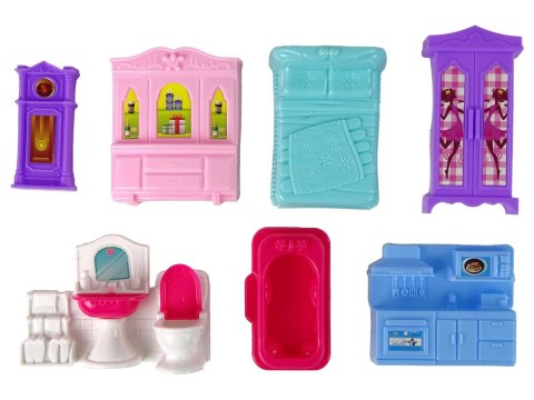 Domek Dla Lalek Mebelki Akcesoria Figurki Różowy LEAN Toys Domek Dla Lalek Mebelki Akcesoria Figurki Różowy LEAN Toys