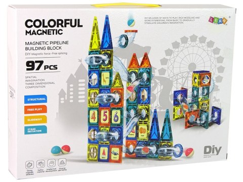 Klocki Magnetyczne Zamek Tor Dla Kulek 97 Elementów LEAN Toys Klocki Magnetyczne Zamek Tor Dla Kulek 97 Elementów LEAN Toys