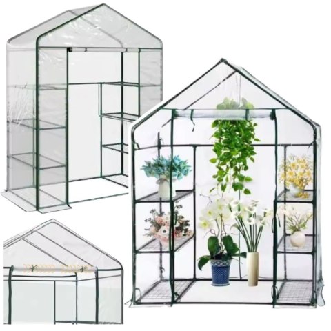 Mini Szklarnia Balkonowa Ogrodowa 4 Półki Metalowe Folia PVC 195 x 143 x 73cm Mini Szklarnia Balkonowa Ogrodowa 4 Półki Metalowe Folia PVC 195 x 143 x 73cm