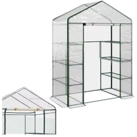 Mini Szklarnia Balkonowa Ogrodowa 4 Półki Metalowe Folia PVC 195 x 143 x 73cm Mini Szklarnia Balkonowa Ogrodowa 4 Półki Metalowe Folia PVC 195 x 143 x 73cm