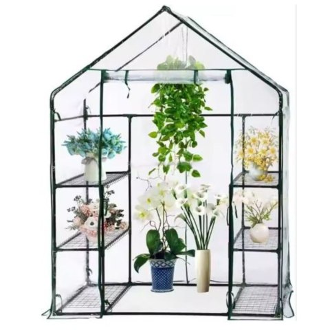 Mini Szklarnia Balkonowa Ogrodowa 4 Półki Metalowe Folia PVC 195 x 143 x 73cm Mini Szklarnia Balkonowa Ogrodowa 4 Półki Metalowe Folia PVC 195 x 143 x 73cm